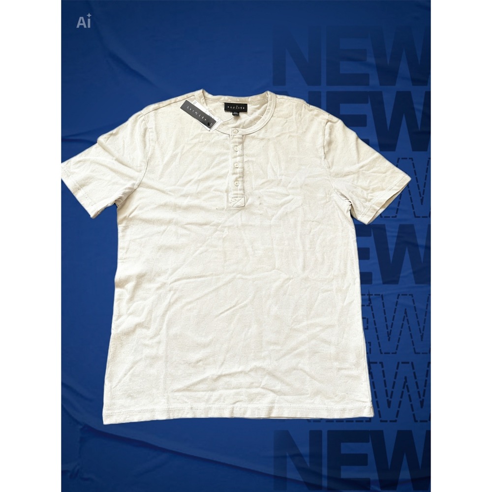 Premise‎ Mens Henley Short Sleeve Shirt Glacier Grey 100% Cotton P510321M Medium